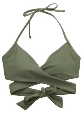 Aerie Olive Green Wrap Bikini Top XXS Halter Tie NWT